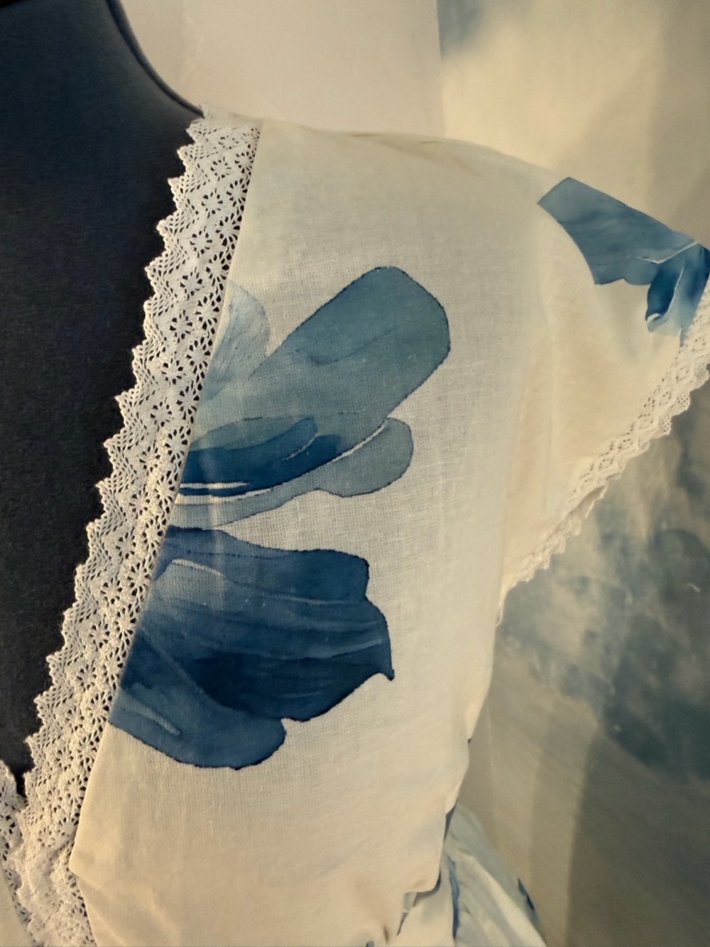 White Maxi Dress with Blue Floral Print #148 - Picture 4 of 10